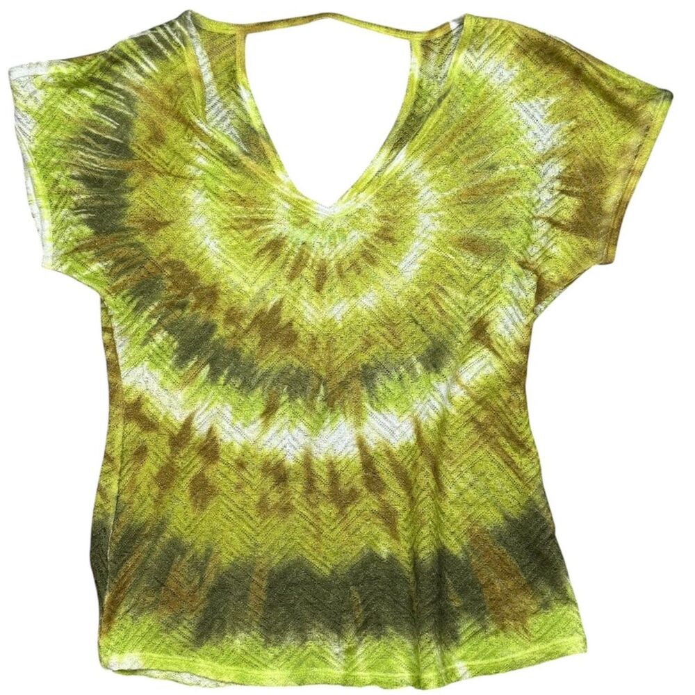 Maurices Tie Dye Open Knit Top Small Green Short Sleeve Lightweight Boho Coverup